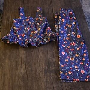 BearPaw Blue Floral Crop Top & Pants Set